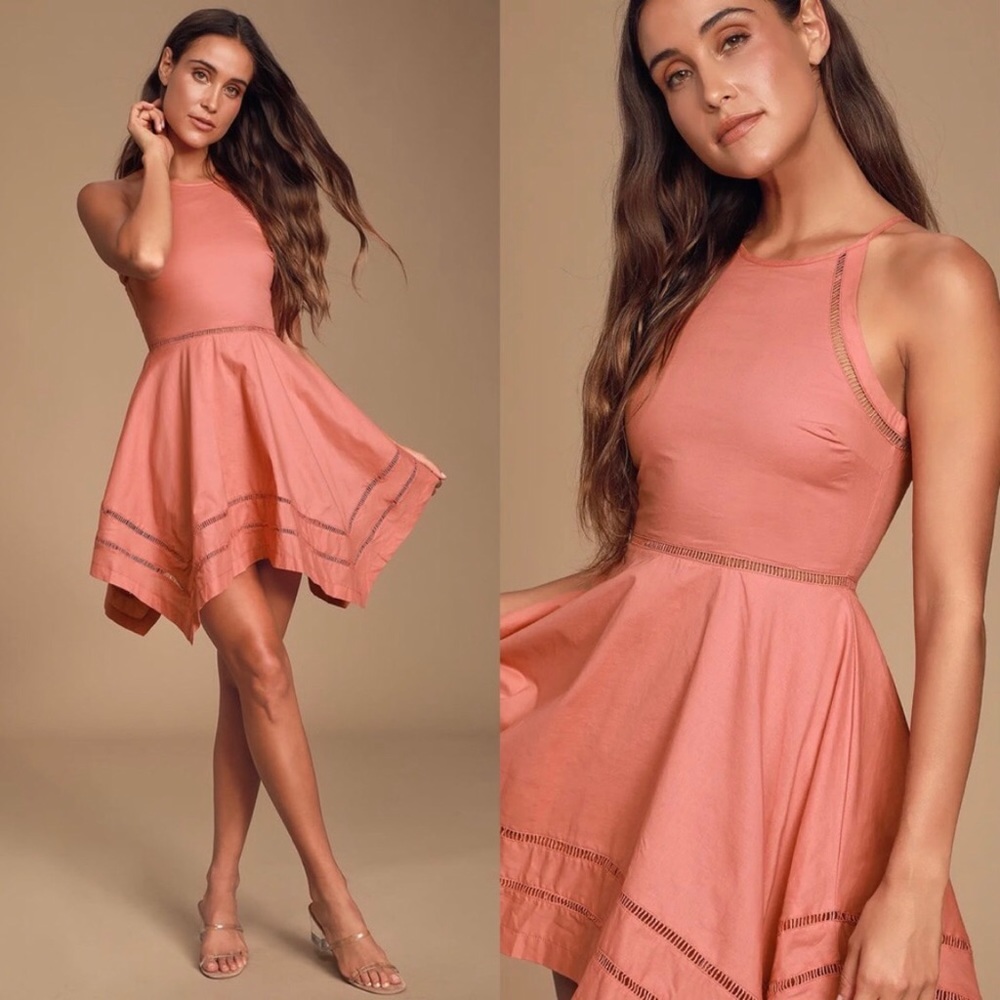 Lulus Catch Your Eye Rusty Rose Fit & Flare Skater Dress Size Small